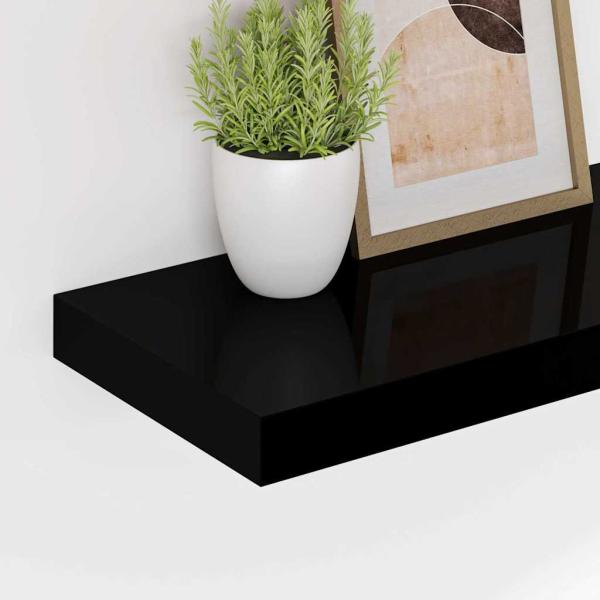 Schweberegale 4 Stk. Hochglanz-Schwarz 50x23,5x3,8 cm MDF