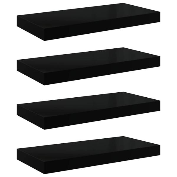 Schweberegale 4 Stk. Hochglanz-Schwarz 50x23,5x3,8 cm MDF