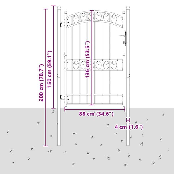 Zauntor mit Gewölbter Spitze Stahl 102x136 cm Grün