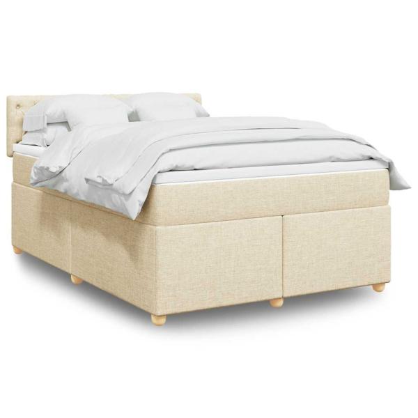 ARDEBO.de - Boxspringbett mit Matratze Creme 140x190 cm Stoff