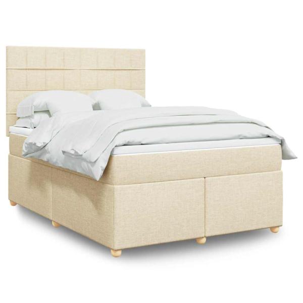 ARDEBO.de - Boxspringbett mit Matratze Creme 140x190 cm Stoff