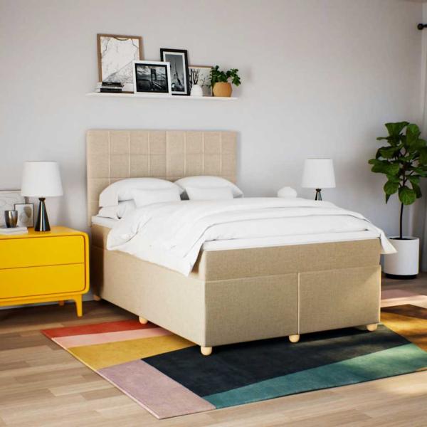 Boxspringbett mit Matratze Creme 140x190 cm Stoff