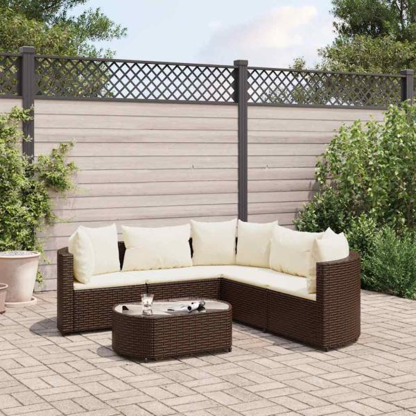 ARDEBO.de - 6-tlg. Garten-Sofagarnitur mit Kissen Braun Poly Rattan