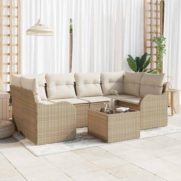 ARDEBO.de - Garten-Sofa-Set 7 stk. 6-Sitzer Beige und Creme