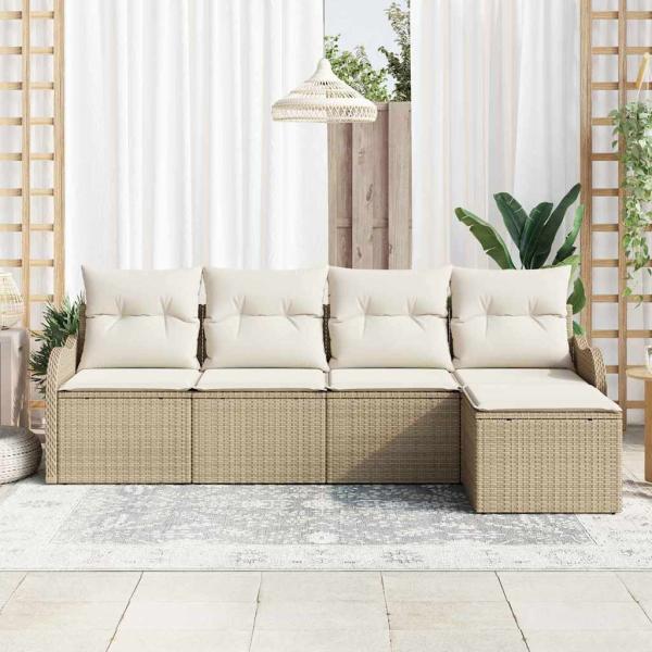 Gartensofa-set 5 stk. Beige und Weiß Poly-Rattan