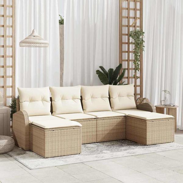 ARDEBO.de - Sofa Set 6 stk. Beige und Weiß Poly-Rattan