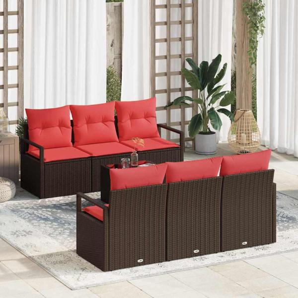 ARDEBO.de - Gartensofa-set 7 stk. 6-Sitzer Beige und Rot Poly-Rattan