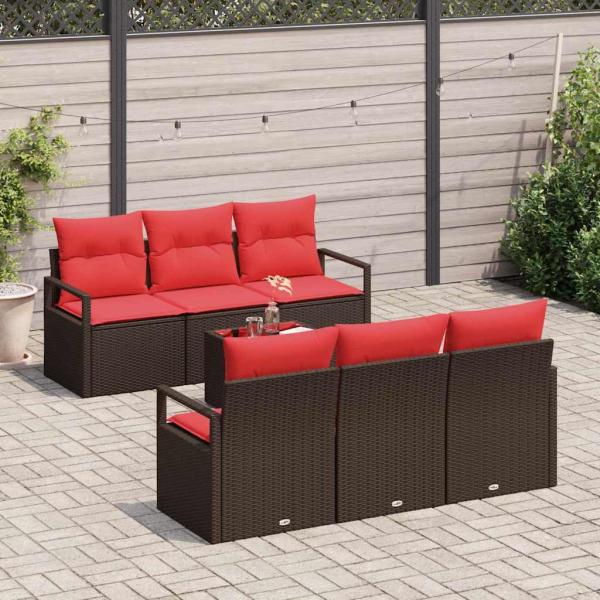 Gartensofa-set 7 stk. 6-Sitzer Beige und Rot Poly-Rattan