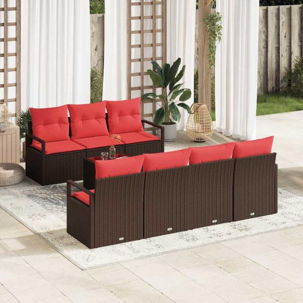 ARDEBO.de - Gartensofa-set 8 stk. 7-Sitzanzahl Beige und Rot Poly-Rattan