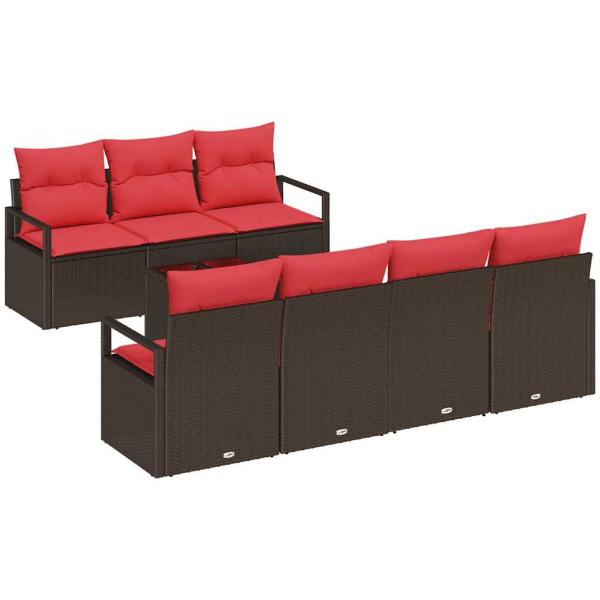 Gartensofa-set 8 stk. 7-Sitzanzahl Beige und Rot Poly-Rattan