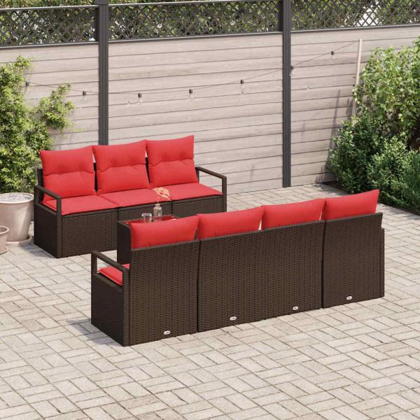 Gartensofa-set 8 stk. 7-Sitzanzahl Beige und Rot Poly-Rattan