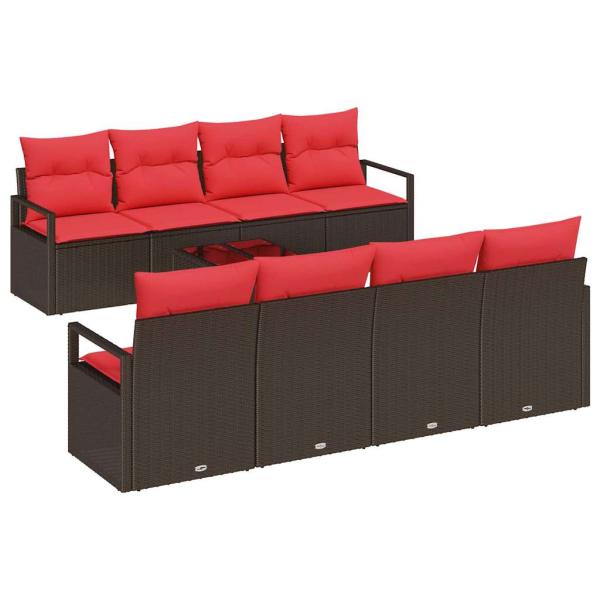 Sofa Set 9 stk. 8-Sitzanzahl Beige und Rot Poly-Rattan