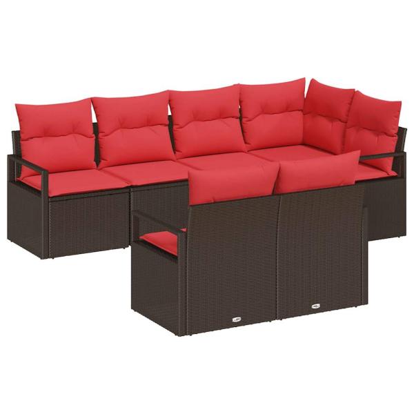 Gartensofa-set 7 stk. Braun und Rot Poly-Rattan
