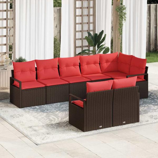 ARDEBO.de - Gartensofa-set 8 stk. Braun und Rot Poly-Rattan