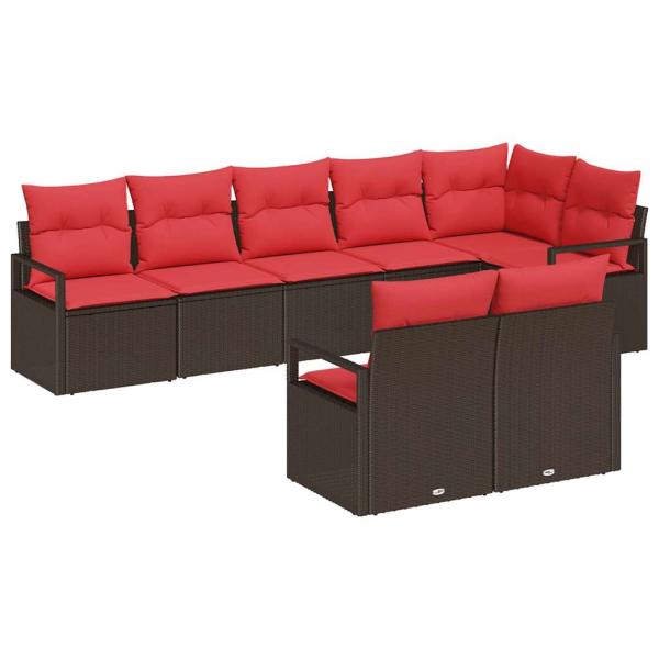 Gartensofa-set 8 stk. Braun und Rot Poly-Rattan