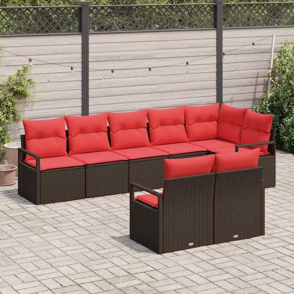 Gartensofa-set 8 stk. Braun und Rot Poly-Rattan