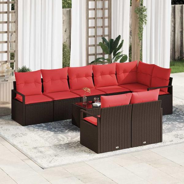 ARDEBO.de - Gartensofa-set 9 stk. Braun und Rot Poly-Rattan