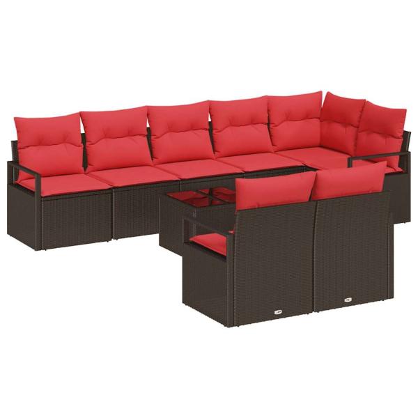 Gartensofa-set 9 stk. Braun und Rot Poly-Rattan