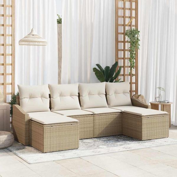 ARDEBO.de - Garten Essgruppe 6 stk. Beige und Creme Poly-Rattan