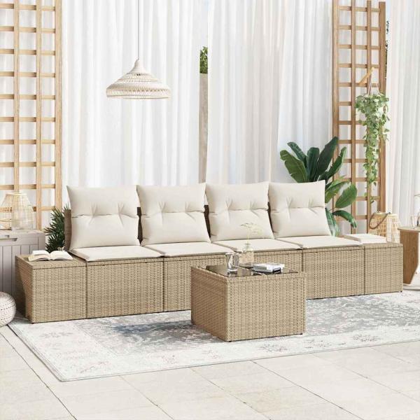 ARDEBO.de - Garten-Sofa-Set 5 stk. Beige und Creme Poly-Rattan