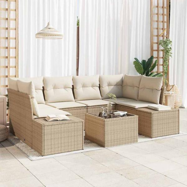ARDEBO.de - Gartensofa-set 8 stk. Beige und Creme Poly-Rattan