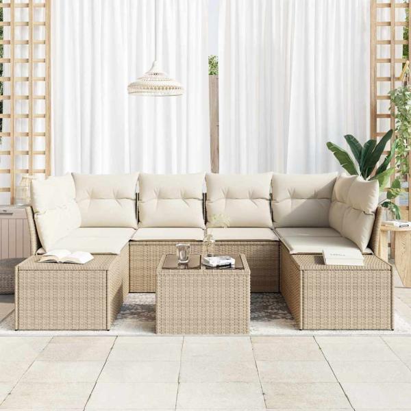 Gartensofa-set 8 stk. Beige und Creme Poly-Rattan