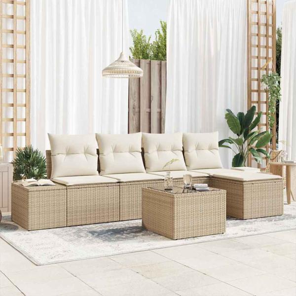 ARDEBO.de - Garten-Sofa-Set 5 stk. Beige und Creme Poly-Rattan