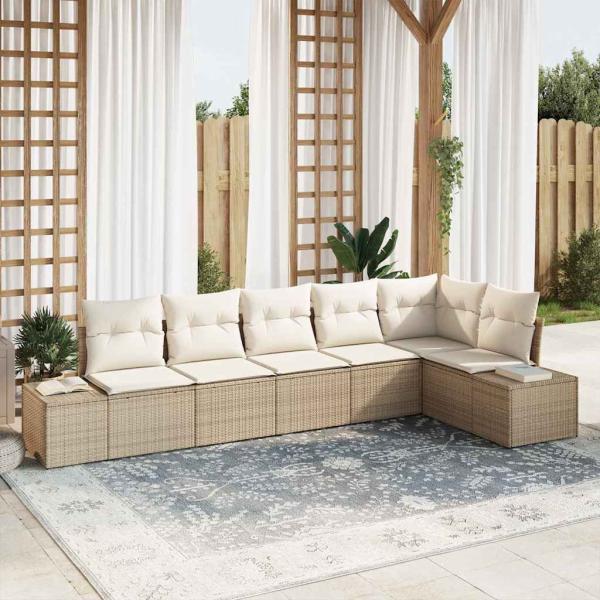 ARDEBO.de - Gartensofa-set 6 stk. Beige und Creme Poly-Rattan
