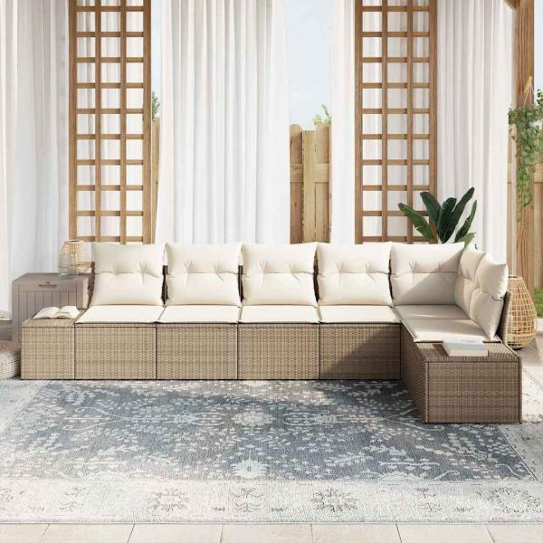 Gartensofa-set 6 stk. Beige und Creme Poly-Rattan