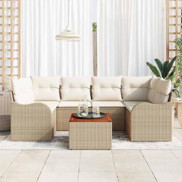 ARDEBO.de - Gartensofa-set 7 stk. Beige und Creme Poly-Rattan
