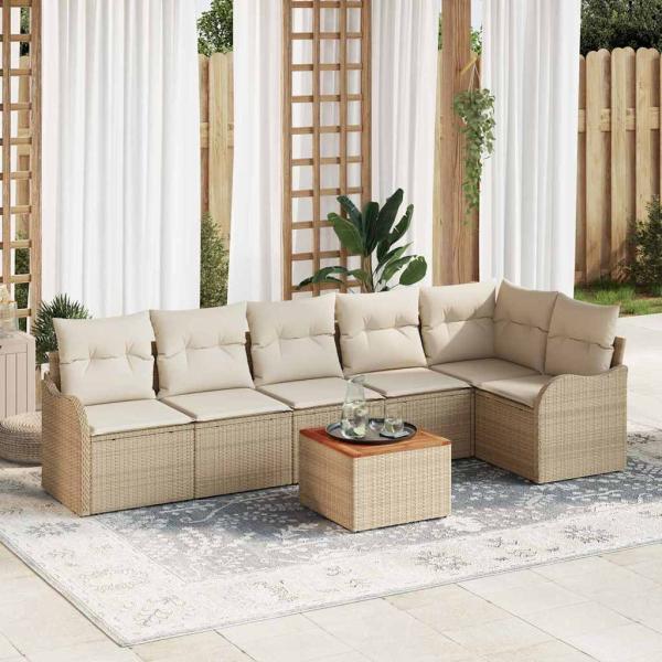ARDEBO.de - Gartensofa-set 7 stk. Beige und Creme Poly-Rattan