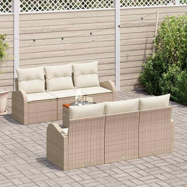Gartensofa-set 7 stk. Beige und Creme Poly-Rattan