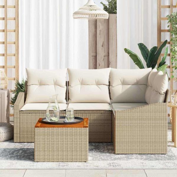 Gartensofa-set 5 stk. Beige und Creme Poly-Rattan