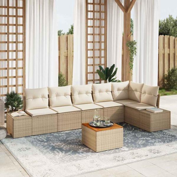 ARDEBO.de - Gartensofa-set 7 stk. Beige und Creme Poly-Rattan