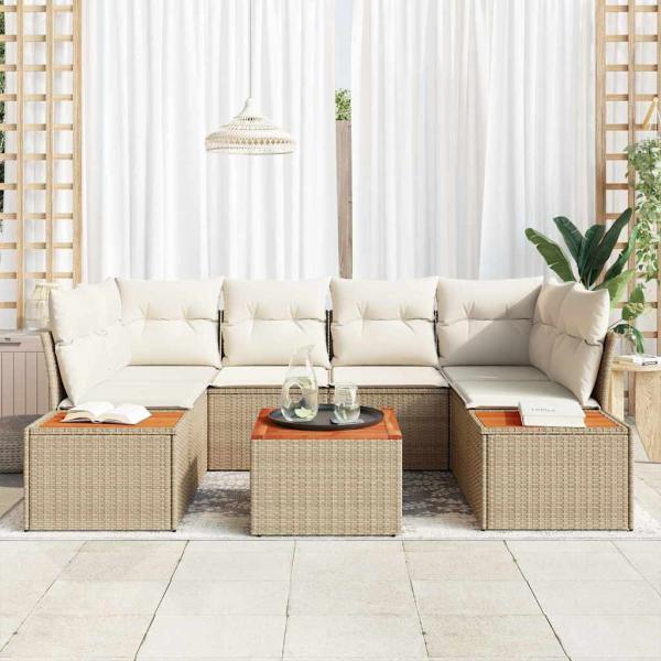 Garten-Sofa-Set 7 stk. Beige Poly Rattan
