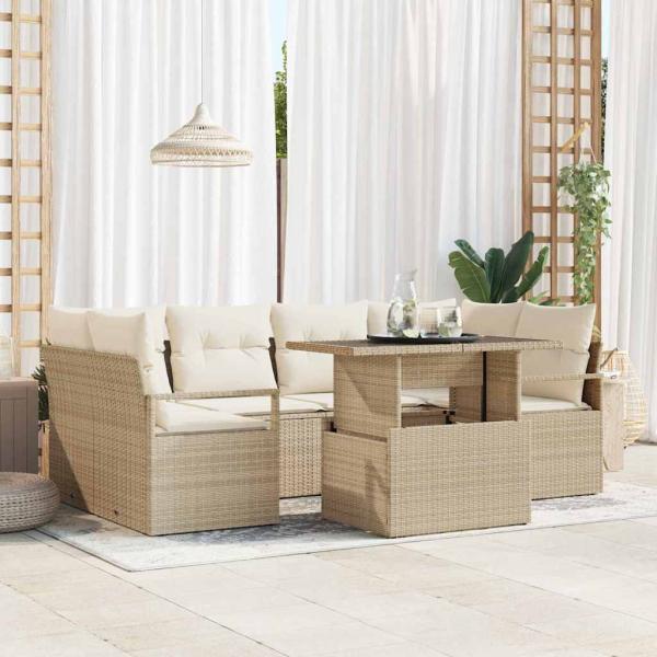 ARDEBO.de - Gartensofa-set 7 stk. Beige Poly Rattan