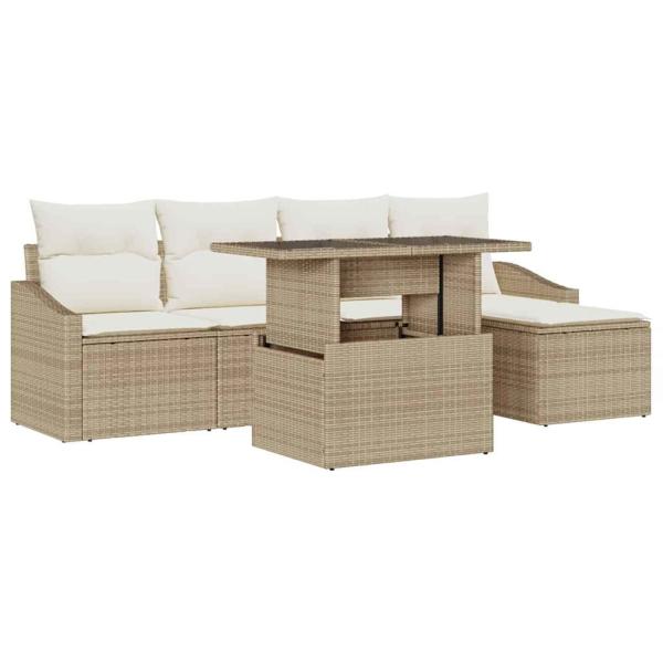 Garten-Sofa-Set 6 stk. Beige und Creme Poly-Rattan