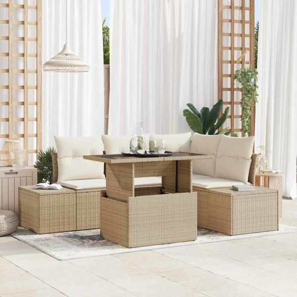 ARDEBO.de - Gartensofa-set 5 stk. Beige Poly-Rattan