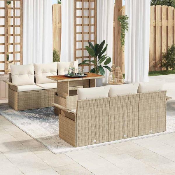 ARDEBO.de - Garten-Sofa-Set 7 stk. Beige Poly Rattan