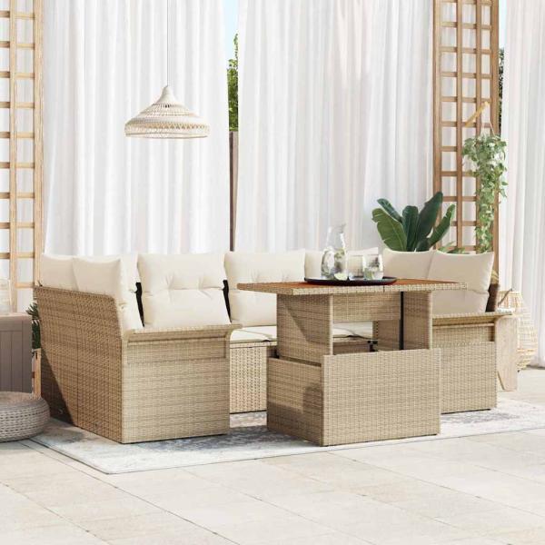ARDEBO.de - Garten-Sofa-Set 7 stk. Beige Poly Rattan