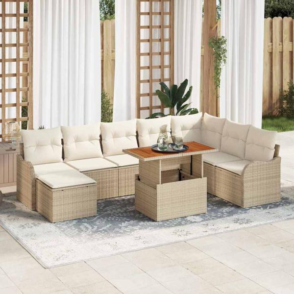 ARDEBO.de - Garten-Sofa-Set 9 stk. Beige Poly Rattan