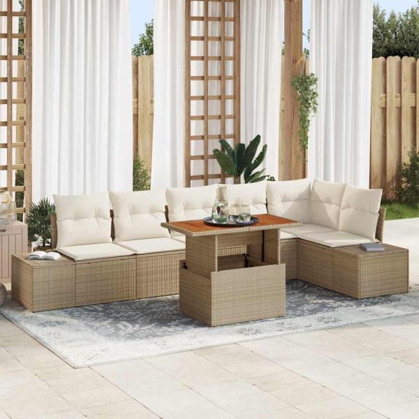 ARDEBO.de - Garten-Sofa-Set 7 stk. Beige Poly Rattan