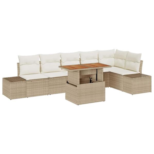 Garten-Sofa-Set 7 stk. Beige Poly Rattan