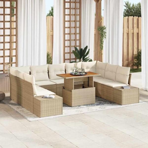 ARDEBO.de - Garten-Sofa-Set 10 stk. Beige Poly Rattan