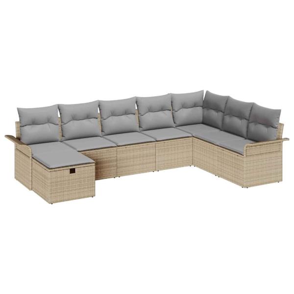 Gartensofa-set 8 Stk. Beige und Hellgrau Poly-Rattan