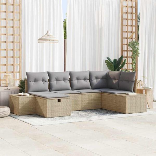 ARDEBO.de - Gartensofa-set 6 stk. Beige Poly-Rattan