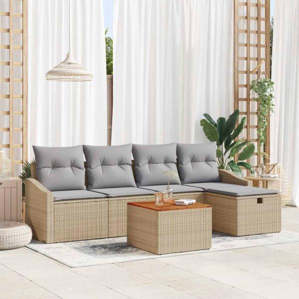 ARDEBO.de - Gartensofa-set 6 stk. Beige Poly-Rattan