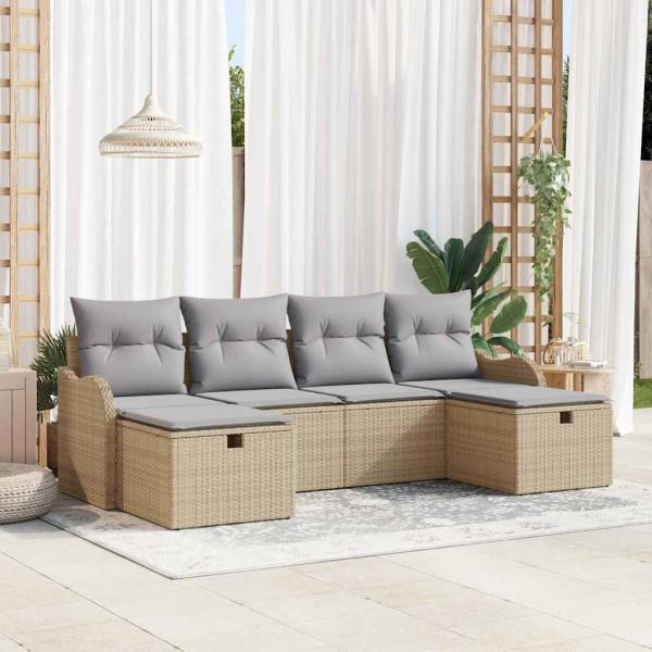 ARDEBO.de - Gartensofa-set 6 stk. Beige Poly-Rattan