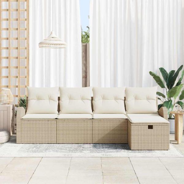 Gartensofa-set 5 stk. Beige Poly-Rattan