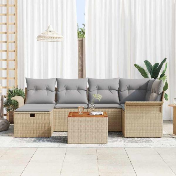 Gartensofa-set 7 Stk. Beige Poly Rattan